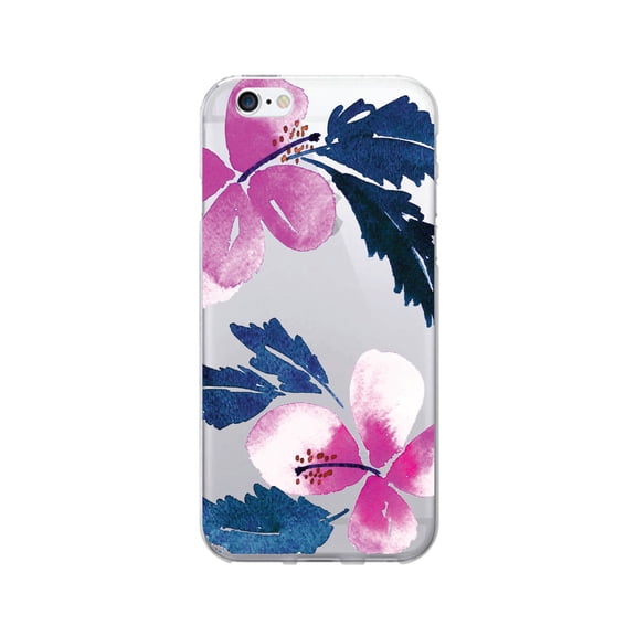 OTM OP-IP7V1CG-A-51 Prints Clear Phone Case, Hibiscus Pink and Blue - iPhone 7/7S