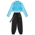 thumbnail image 3 of YEAHDOR Girls Hip Hop Dance 2Pcs Outfit Metallic Crop Top with Chain Pocket Pants Gym Yoga Suit Sportswear Blue 10, 3 of 5
