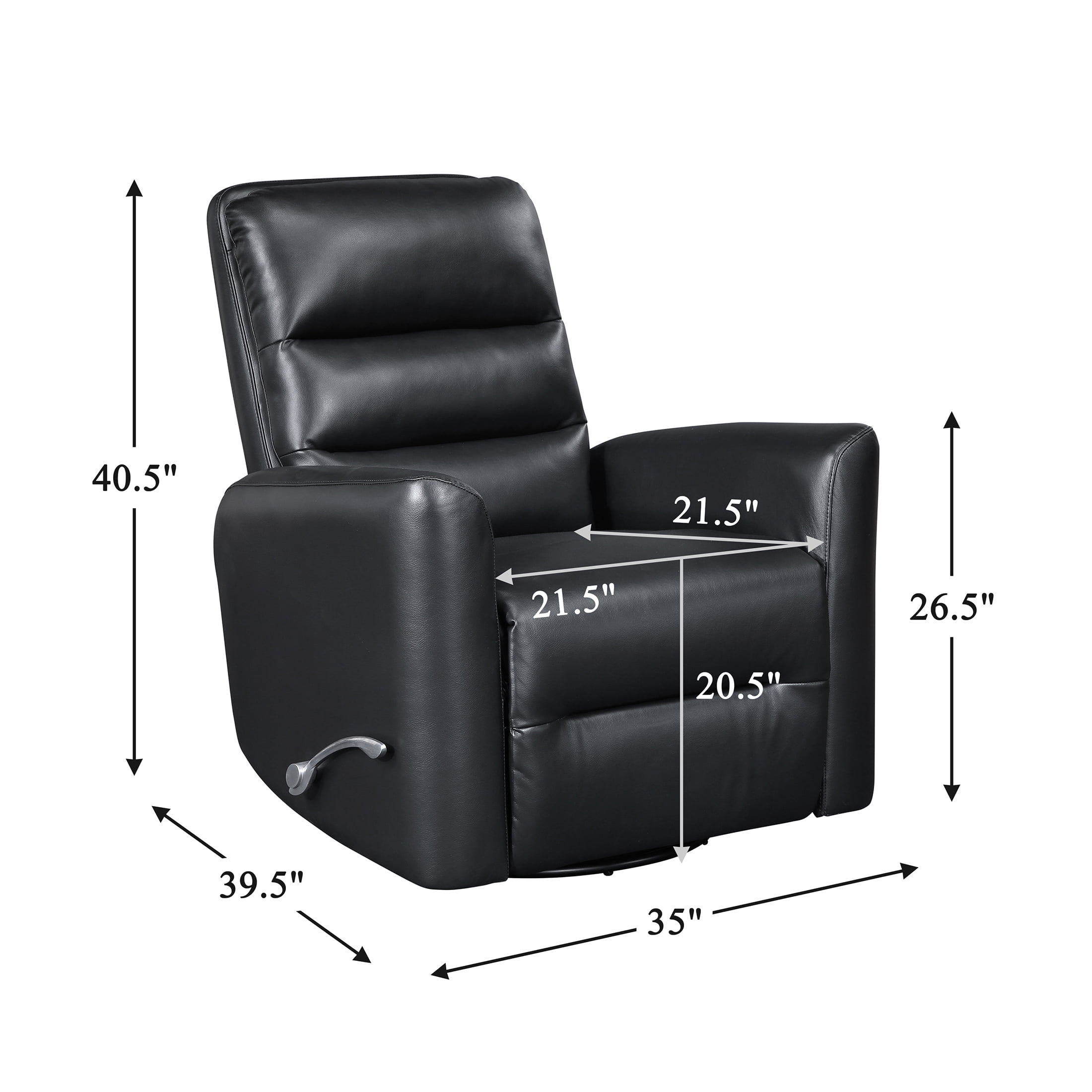OakvillePark Crestshire Faux Leather Swivel Glider Reclining Chair, Black