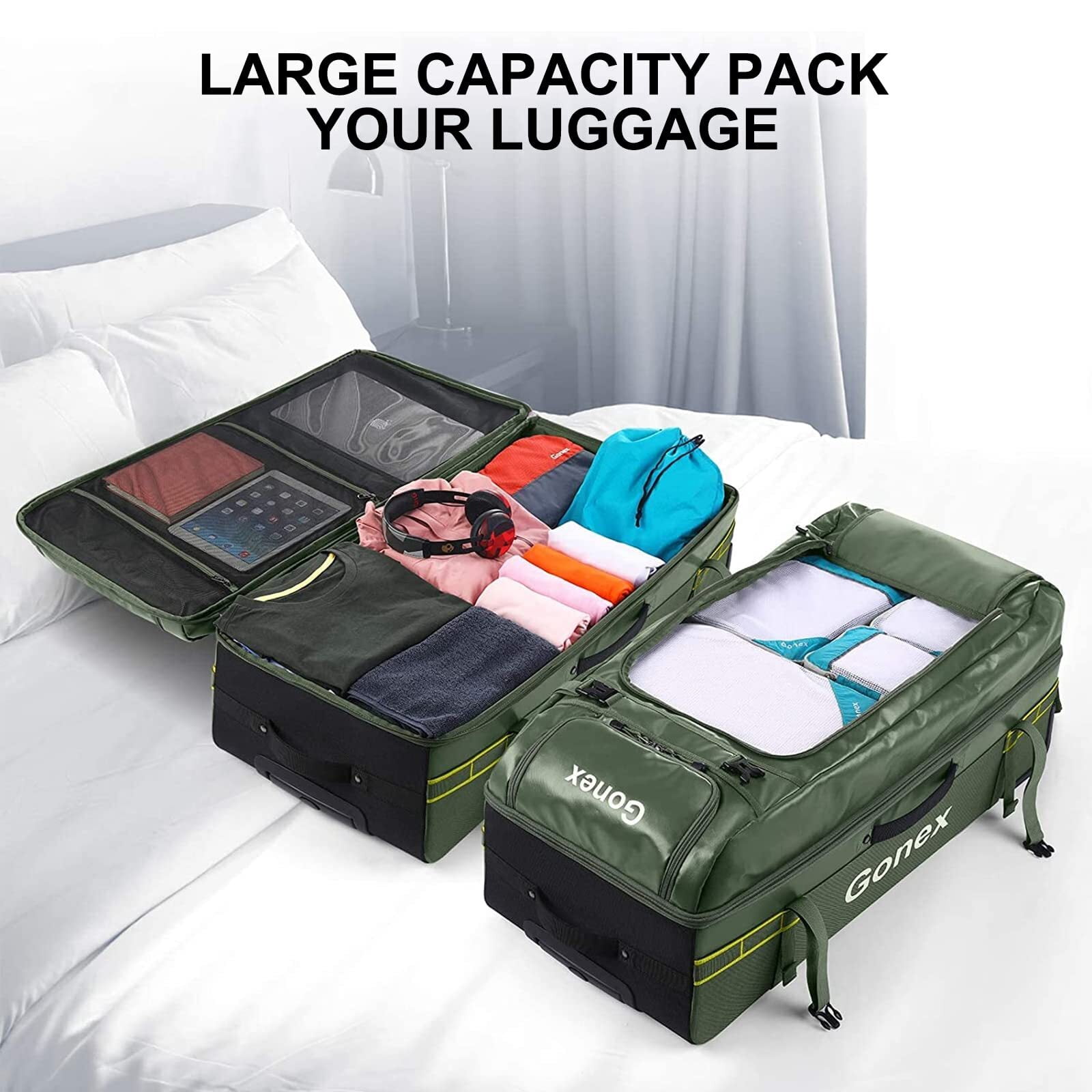 Gonex 33" Rolling Duffle Bag with Wheels, 100L Water Repellent Large Travel Duffel Luggage