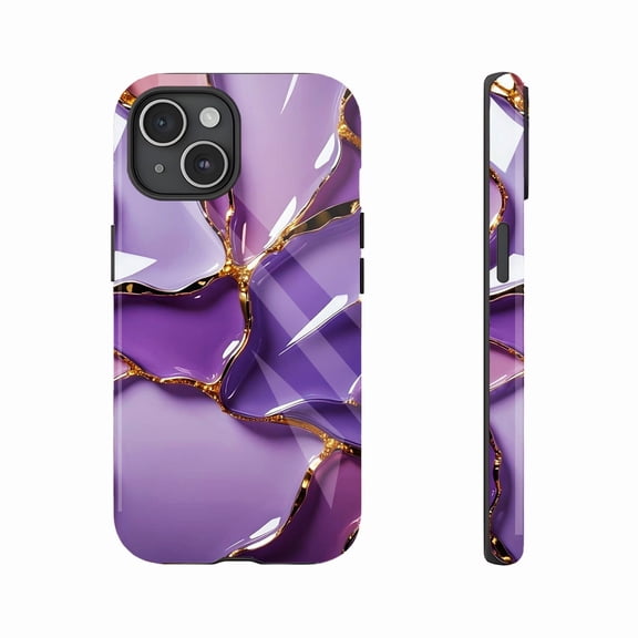 Luxury Purple Gold Marble iPhone Case for Women Men Birthday Gift Compatible with iPhone 11/12/13/14/15/16 (Pro Max/Plus)