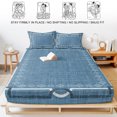 thumbnail image 5 of Cal.King Size Fitted Sheet Set - Denim Blue Botanical 3 Piece Bedding Sets 16" Deep Pocket Fitted Sheet with 2 Pillowcases, Vintage Florals Geometric Minimalist Brushed Microfiber Hotel Bed Sheets, 5 of 9