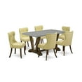 thumbnail image 2 of East West Furniture 7-Piece Table Dining Set-Limelight Linen Fabric Seat and Button Tufted Back Parson Chairs and Rectangular Top Living Room Table with Wood Legs - Cement and Distressed Jacobean..., 2 of 5