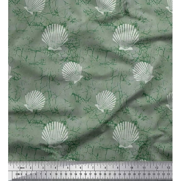 Soimoi Cotton Duck Fabric Seashell & Texture Decor Fabric Printed Yard 42 Inch Wide