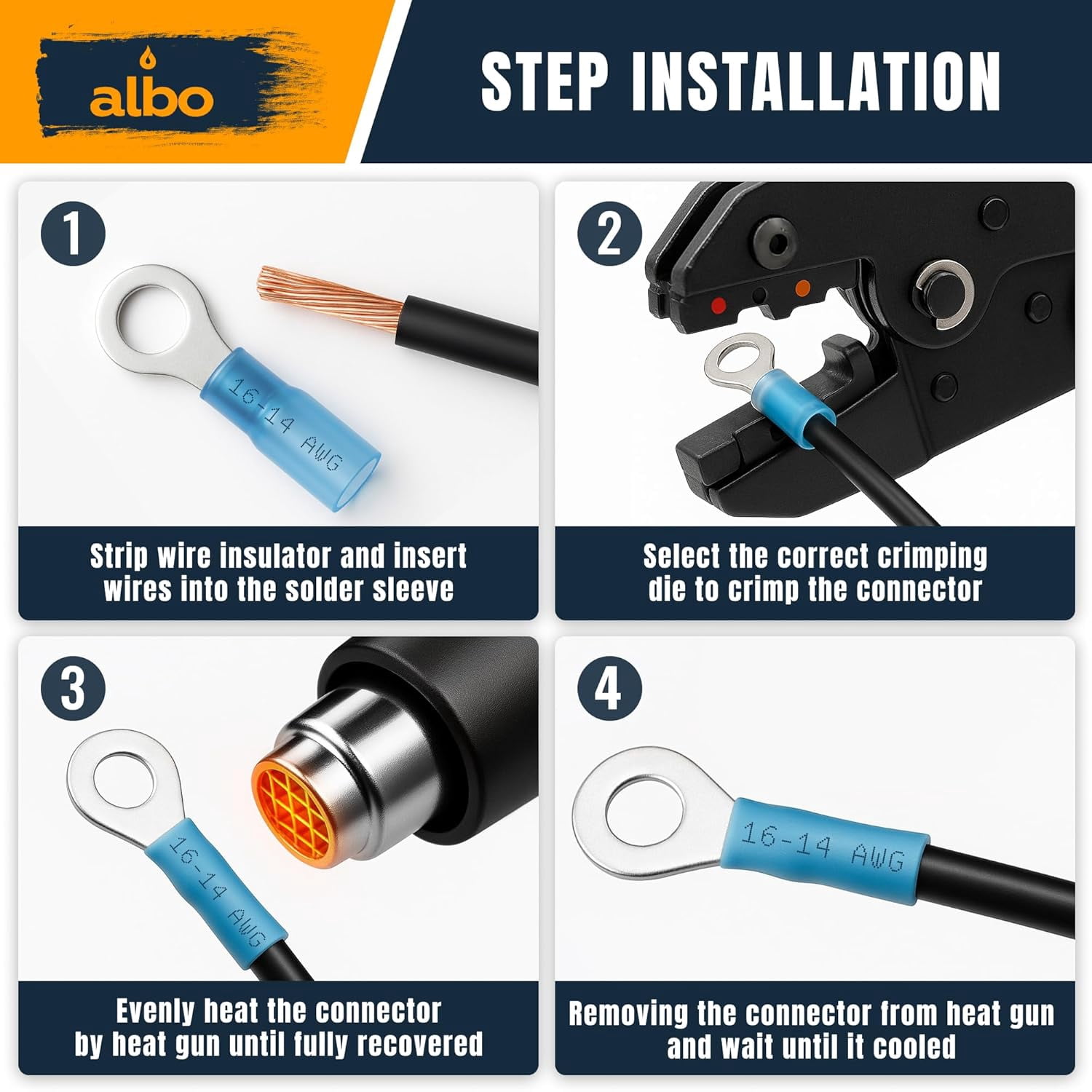 ALBO Heat Shrink Ring Terminal Kit for 22-10 AWG Copper Waterproof Connectors