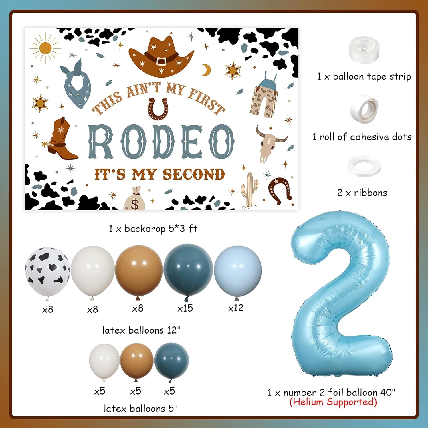 Western 2nd Birthday Party Decorations, This Ain’t My First Rodeo Backdrop Cowboy Balloon Garland Arch Kit for Boys Wild West Mexican Two Birthday Party Supplies Decorations