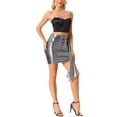 thumbnail image 2 of INSPIRE CHIC Metallic Party Skirt for Women's Tie Design Asymmetric Ruched Bodycon Mini Skirts XS Dark Silver, 2 of 6