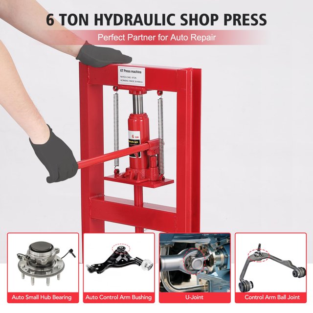 BeesClover EliteEdge 6T Presse Hydraulique de Magasin avec Cric, Presse de Sol avec Plaque Hauteur de Table Réglable, Rouge
