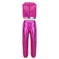 thumbnail image 2 of SiiRoh Girls Street Hip Hop Jazz Dance Outfits Sleeveless Sequin Hooded Vest Crop Top with Metallic Pants Set Hot Pink 12, 2 of 7