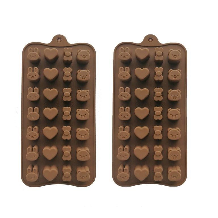 Jikolililili 2 Pcs Cute Silicone Molds-Fancy Shapes Small Chocolate  Molds-Non-Stick,Easy To Use & Clean Candy Molds-Mini Chocolate Molds  Silicone Trays for Cake Decorating-Bears,Rabbit, Hearts, Bows 