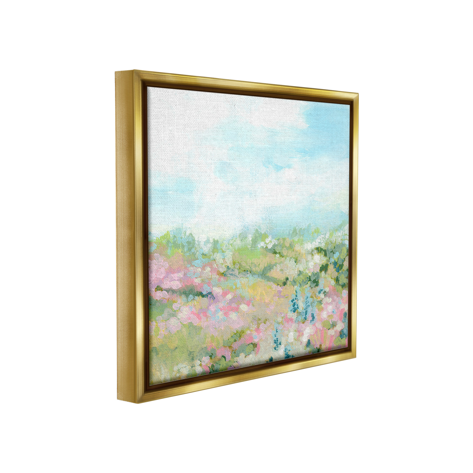 Stupell Industries Pastel Cloudy Meadow Landscape Painting Gold Floater Framed Canvas Art Print Wall Art, 25 x 25