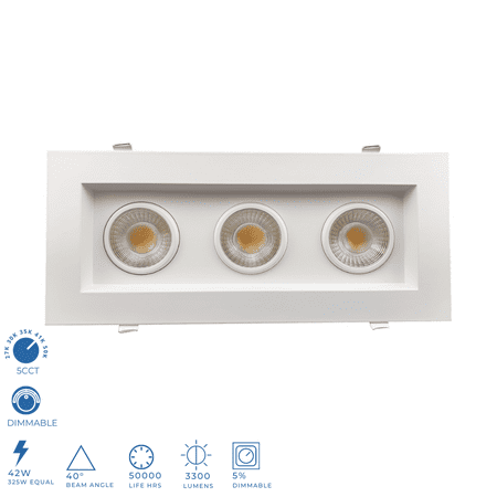

Perlglow 4-inch 3-Head Multiple Gimbal Downlight Luminaire White Finish LED Recessed Light Fixtures Dimmable 42W=325W 3300 Lumens CRI 90+ IC Rated 5CCT