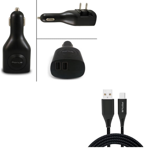 Type-C 10ft USB Cable w 2-Port USB Car Home Charger M4L for LG V35 ThinQ, Q7 Plus, G Pad X II 10.1, V50 ThinQ 5G, Stylo 4 Plus, Google Nexus 5X, G8 ThinQ, G7 ThinQ, 5