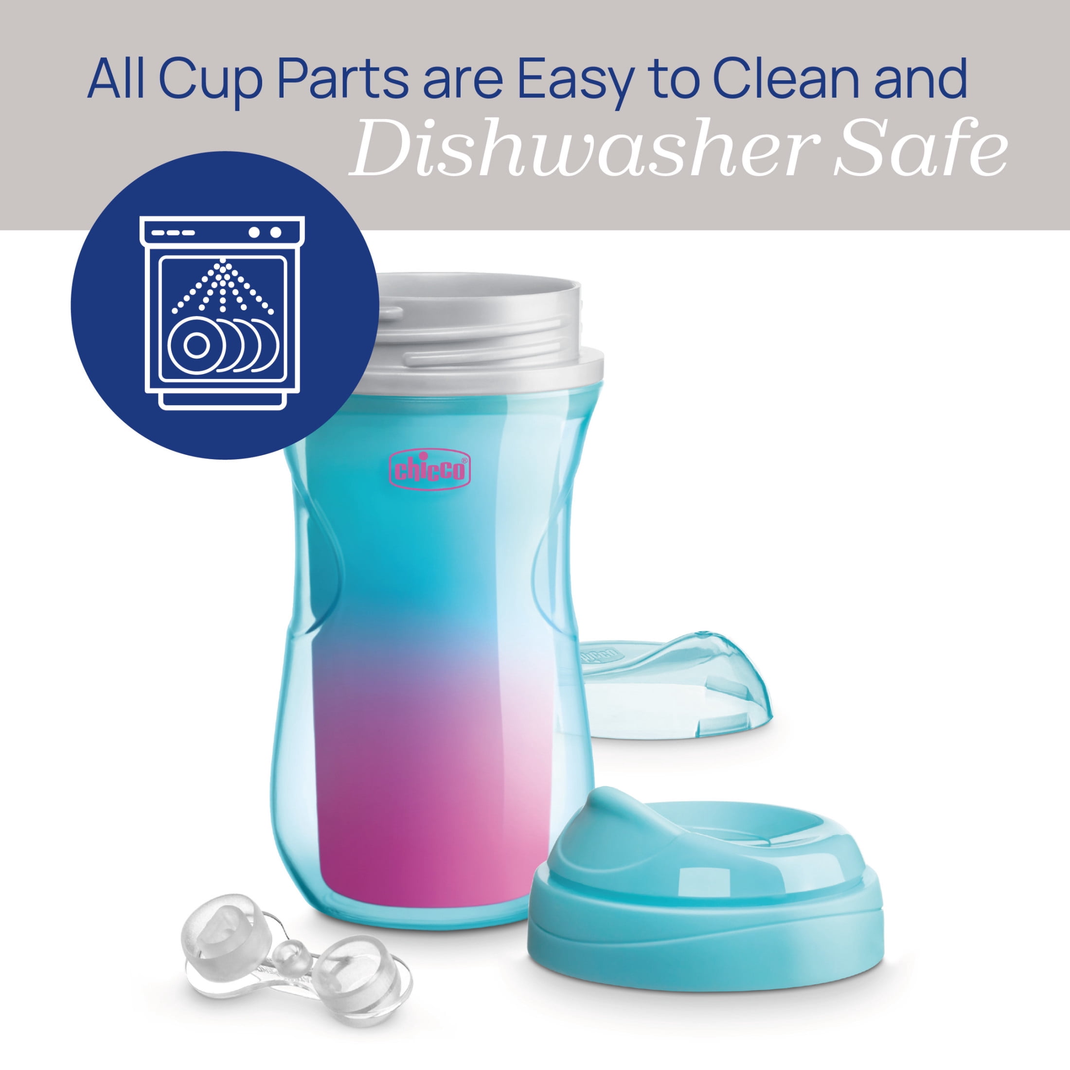 Chicco 9oz. Insulated Rim Trainer with Bite-Resistant Spout and Double-Wall Insulation, 12m+, 2-Pack - Teal/Pink/Floral