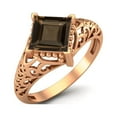 thumbnail image 2 of 1.30 Ctw Square Smoky Quartz Filigree 925 Sterling Silver Rose Vermeil Solitaire Valentines Day Gifts Ring, 2 of 4