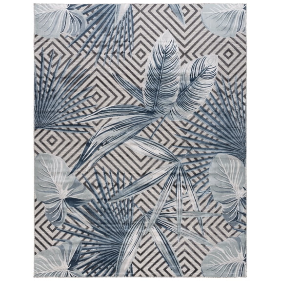 SAFAVIEH Cabana Salima Botanical Indoor/Outdoor Area Rug, Ivory/Navy, 9' x 12'