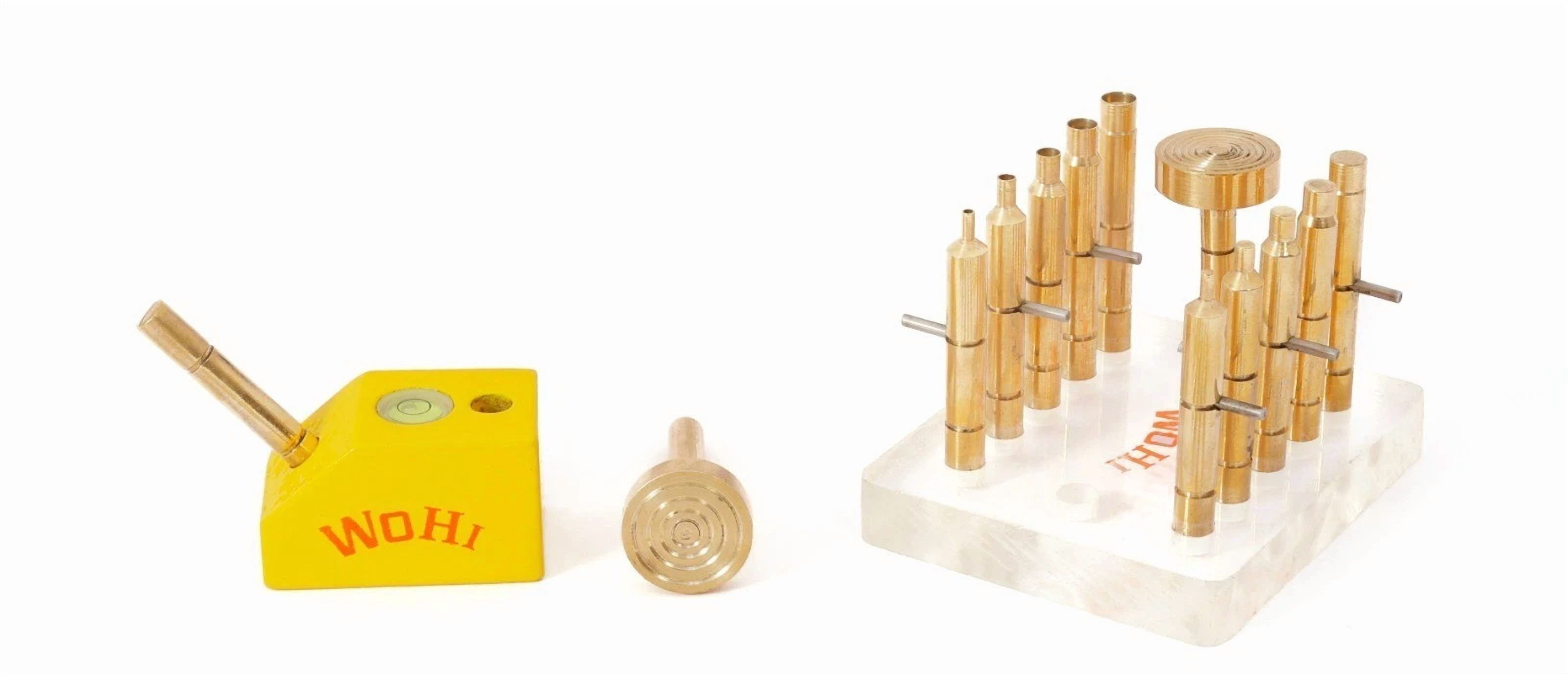 Wohi Innovations Gemstone Faceting Combo Set, 6mm/6.35mm Compatible, Includes 10 Brass Dopsticks, 1 Target DOP, 1 Brass Angle DOP, Allen Key