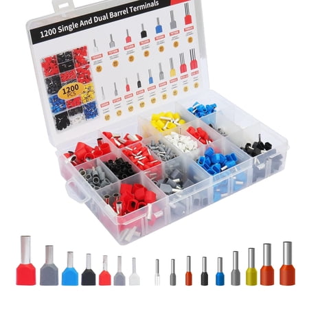 Dual terminal kit, 1200 dual barrel terminal terminal set, dual terminal connector wire terminal pins, 10~22 dual terminal set and 6~22 single terminal