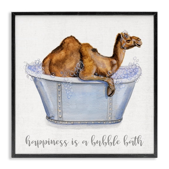 Stupell Industries Cottage Happiness Is a Bubble Bath Desert Camel Bathroom Black Framed Giclee Art, 12 x 12, by Donna Brooks