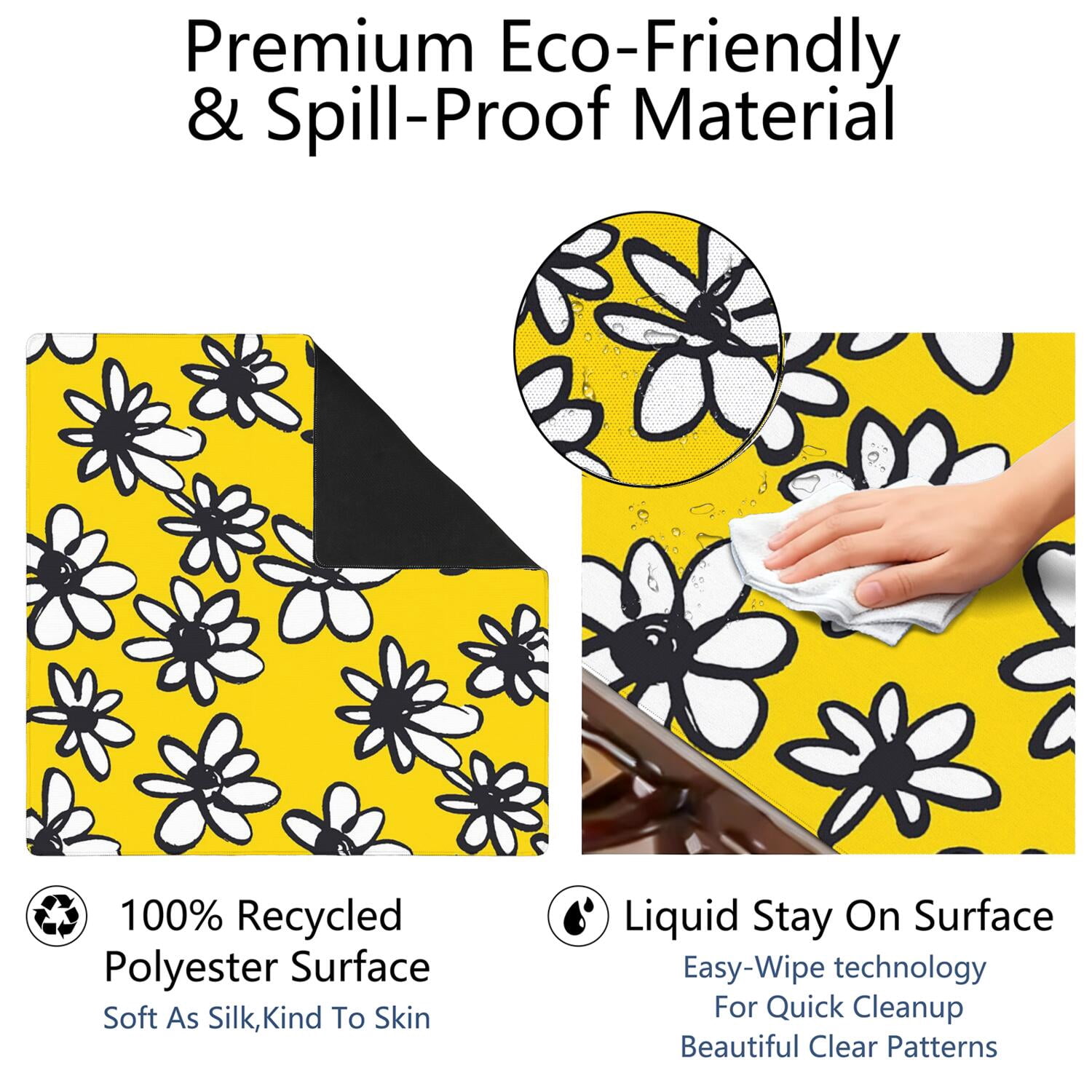 Floral Pattern Anti-Skid Table Mat for Mahjong Game Room 31.5x31.5 Inch Extra Large Rubber Pad with Noise Reduction & Secure Grip for Tiles