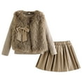 thumbnail image 2 of Tfken Outfits Sets For Children Girls Elegant Solid Color Crew Neck Tops Skirts Long Sleeve Khaki Clothing Sets Size 3-4 Years, 2 of 9