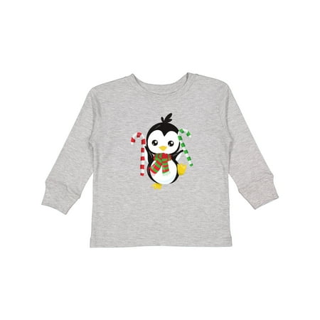 

Inktastic Christmas Penguin Penguin with Scarf Candy Cane Gift Toddler Boy or Toddler Girl Long Sleeve T-Shirt