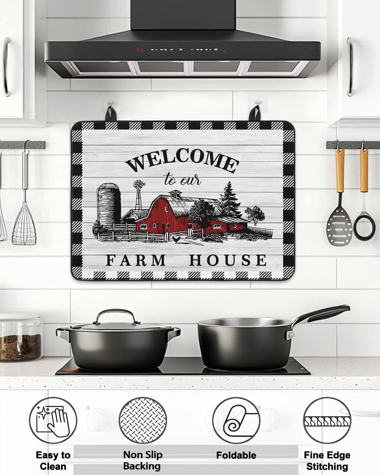Stove Top Covers for Electric Stove, Farmhouse Cabin Glass Stovetop Cover Protector, Country Vintage House Wood Grain Pliad Induction Cooktop Protector Oven Mat for Kitchen Countertop 31"x24"