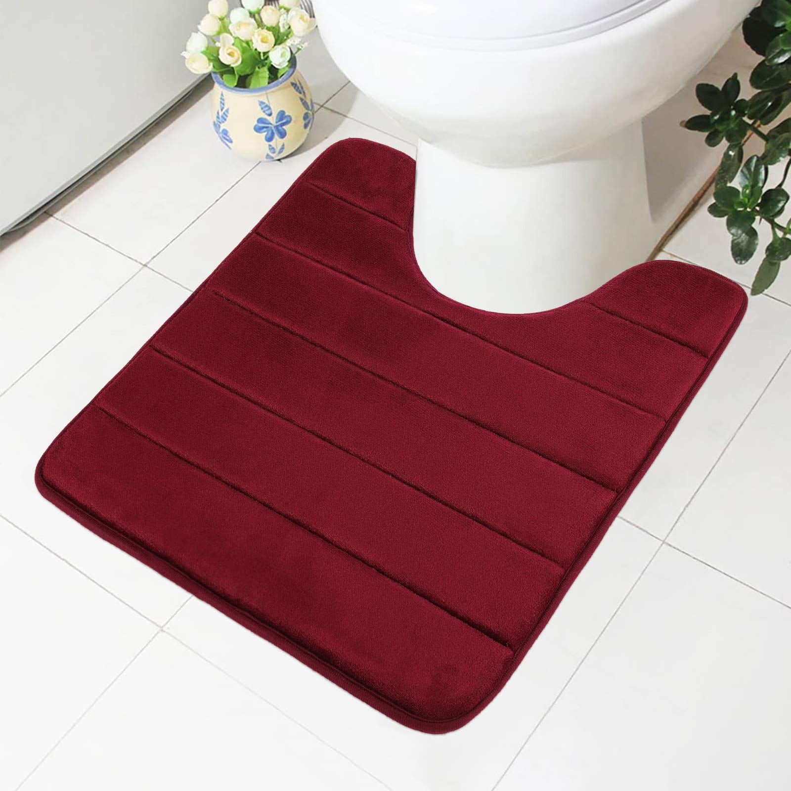3 in1 Bathroom Memory Foam Mat Toilet Non-slip Bath Rug Contour Pads Wine Red WW 