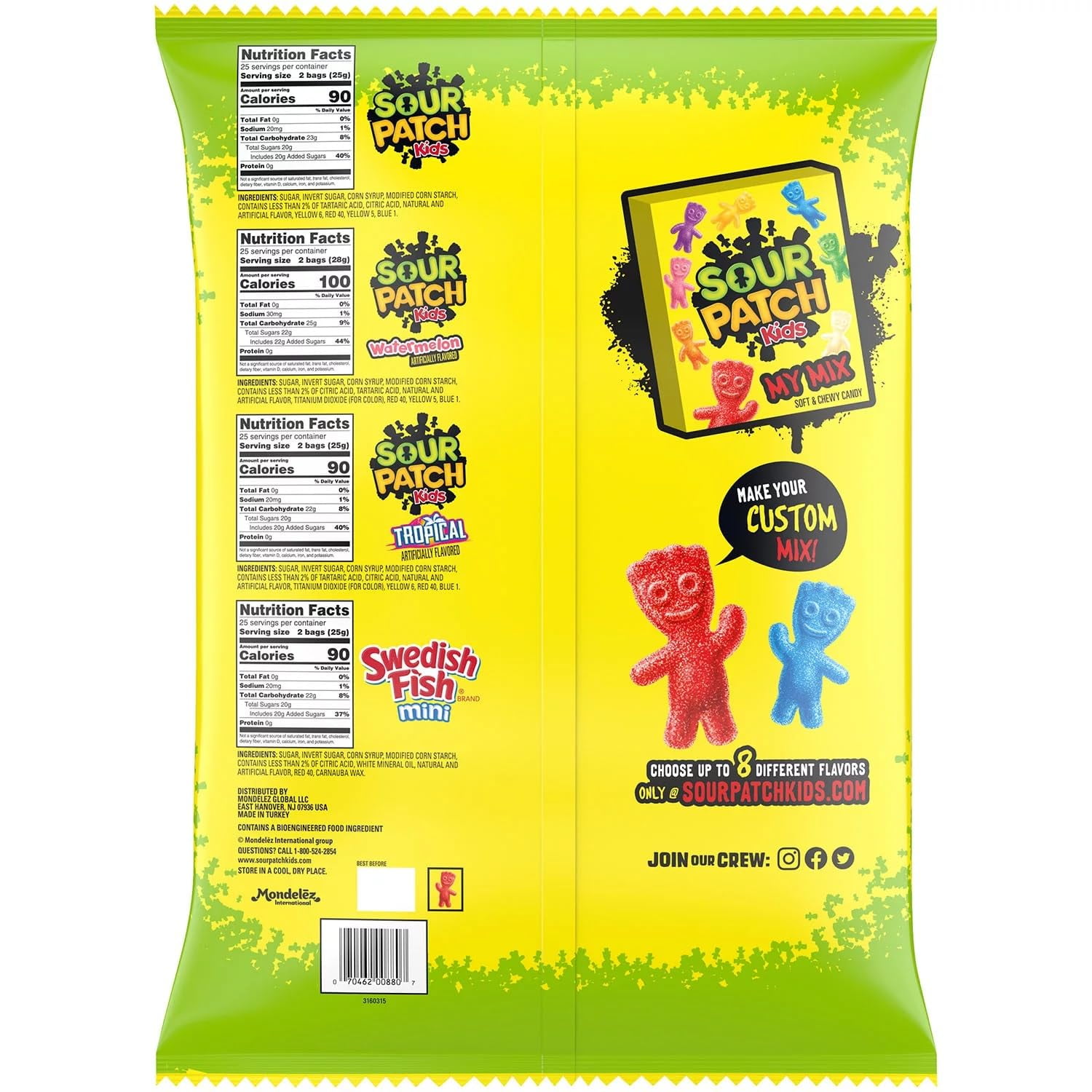 SOUR PATCH KIDS and SWEDISH FISH Candy, Fun Size, 200 count.Pack of 2