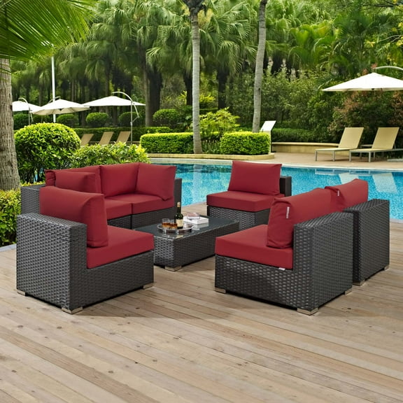 Modway Sojourn 7 Piece Outdoor Patio Sunbrella® Sectional Set in Canvas Red