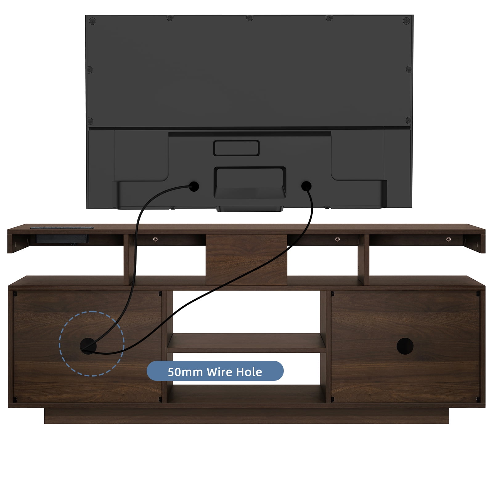 Hommpa LED TV Stand for TVs up to 55" with Power Outlets Wood Entertainment Center with Storage and Shelves Media Console Table TV Cabinet Walnut Finish