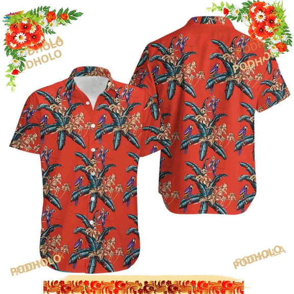 Tom Selleck Hawaiian Shirt, Jungle Bird Red Hawaiian Shirt