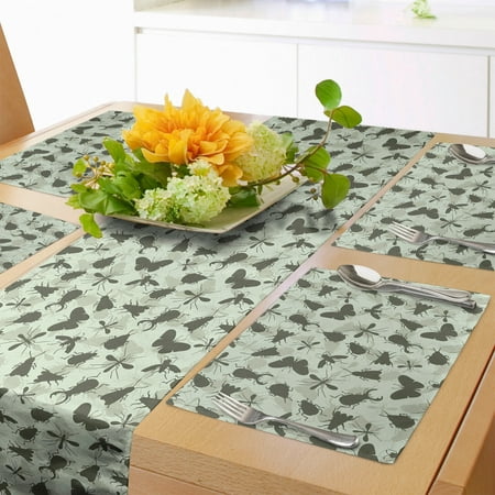 

Animal Table Runner & Placemats Little Bugs Beetles Ants Dark Silhouettes on Pale Abstract Backdrop Set for Dining Table Decor Placemat 4 pcs + Runner 16 x90 Sage Green Army Green by Ambesonne