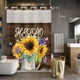 thumbnail image 5 of No Hook Shower Curtains with Snap-in Liner Set, Sunflower Waterproof Hotel Style Bathroom Shower Curtain, Yellow Flowers Summer Botanical Wooden Retro Art Breathable Mesh Top Bath Curtains 60''x72'', 5 of 9