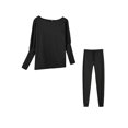 thumbnail image 3 of Opperiaya Women's 2 Pieces Ribbed Tracksuit Outfits Solid Color Off Shoulder Long Sleeve Tops Drawstring Long Pants Set, 3 of 4