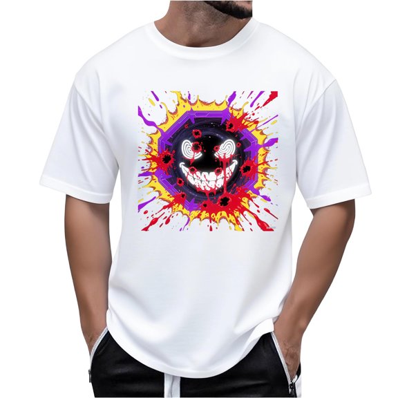 FDGIU 2025 Men's Halloween Graphic Tee; Funny Graffiti Crewneck T-Shirts, Loose Fit Short Sleeve Novelty Top, Dark Casual Halloween Shirt