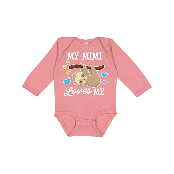 Inktastic My Mimi Loves Me with Sloth and Hearts Boys or Girls Long Sleeve Baby Bodysuit