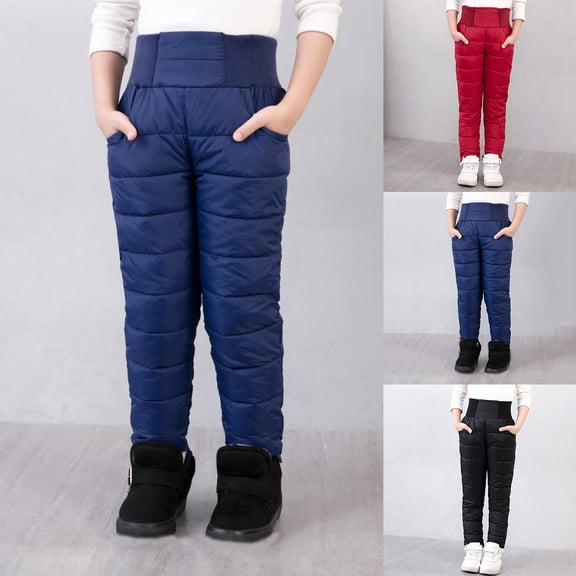 RTKFRFLM Kids Winter Insulated Snow Pants Waterproof Windproof High Waist Cotton Pants for Boys and Girls Warm Outerwear Trousers for Skiing Outdoor Play and Cold Weather