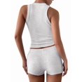 thumbnail image 3 of Women Workout Sets 2 Piece Seamless Ribbed Crop Tank High Waist Shorts Yoga Outfits Gray M, 3 of 7