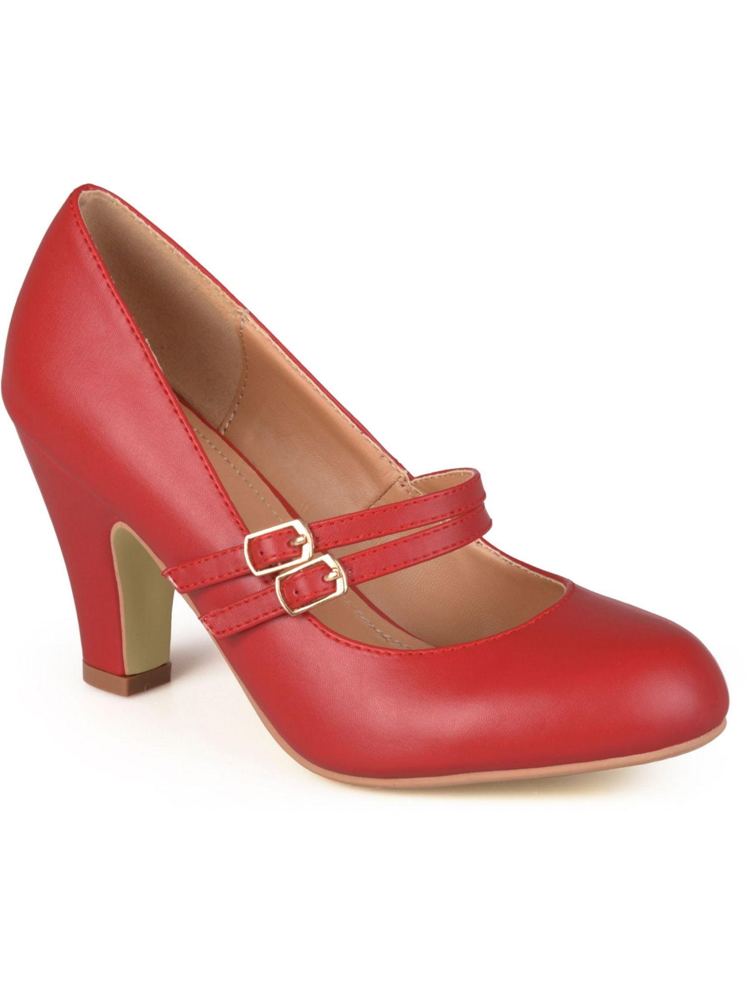 JOURNEE COLLECTION Womens Red Buckle Accent Mary Jane Round Toe Block