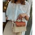 thumbnail image 2 of PIKADINGNIS Retro Straw Woven Handbag Handmade Casual Beach Tote Bag Flap with PU leather, 2 of 6