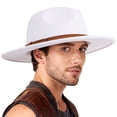 thumbnail image 5 of BadPiggies Vintage Fedora Hat for Men & Women Wide Brim Felt Hats with Belt Buckle (White), 5 of 9