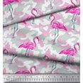 thumbnail image 2 of Soimoi Silk Fabric Camouflage Texture & Flamingo Bird Printed Fabric 1 Yard 42 Inch Wide, 2 of 3