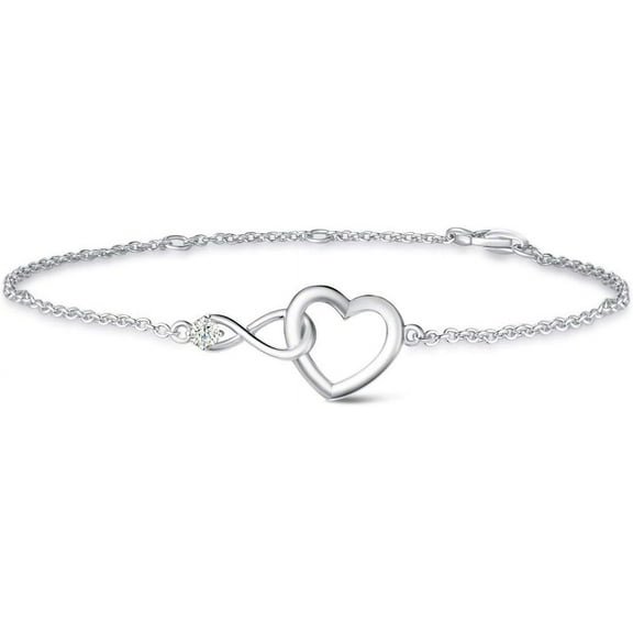 Tilga Infinity Love Heart Necklace Bracelet 925 Sterling Sliver Gold Plated Dainty Simulated Diamond Jewelry Birthday Anniversary for Women Mom Her Wife Lady, Adjustable Chain