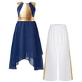 thumbnail image 2 of iiniim Girls Lyrical Praise Dance Tunic with Loose Pants 2 Piece Outfit Metallic Liturgical Worship Dress Navy Blue 8, 2 of 7