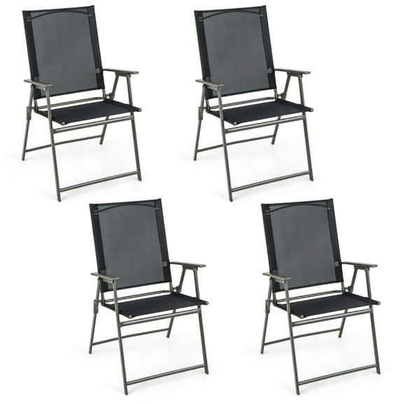 Spaco Set of 4 Patio Folding Chair Set with Rustproof Metal Frame-Black, Portable Dining Chairs for Porch Camping Pool Beach Deck Lawn Garden