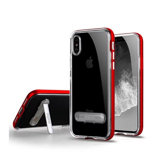 Base Duo Hybrid Series Case for Apple iPhone X - Clear/Red Kickstand