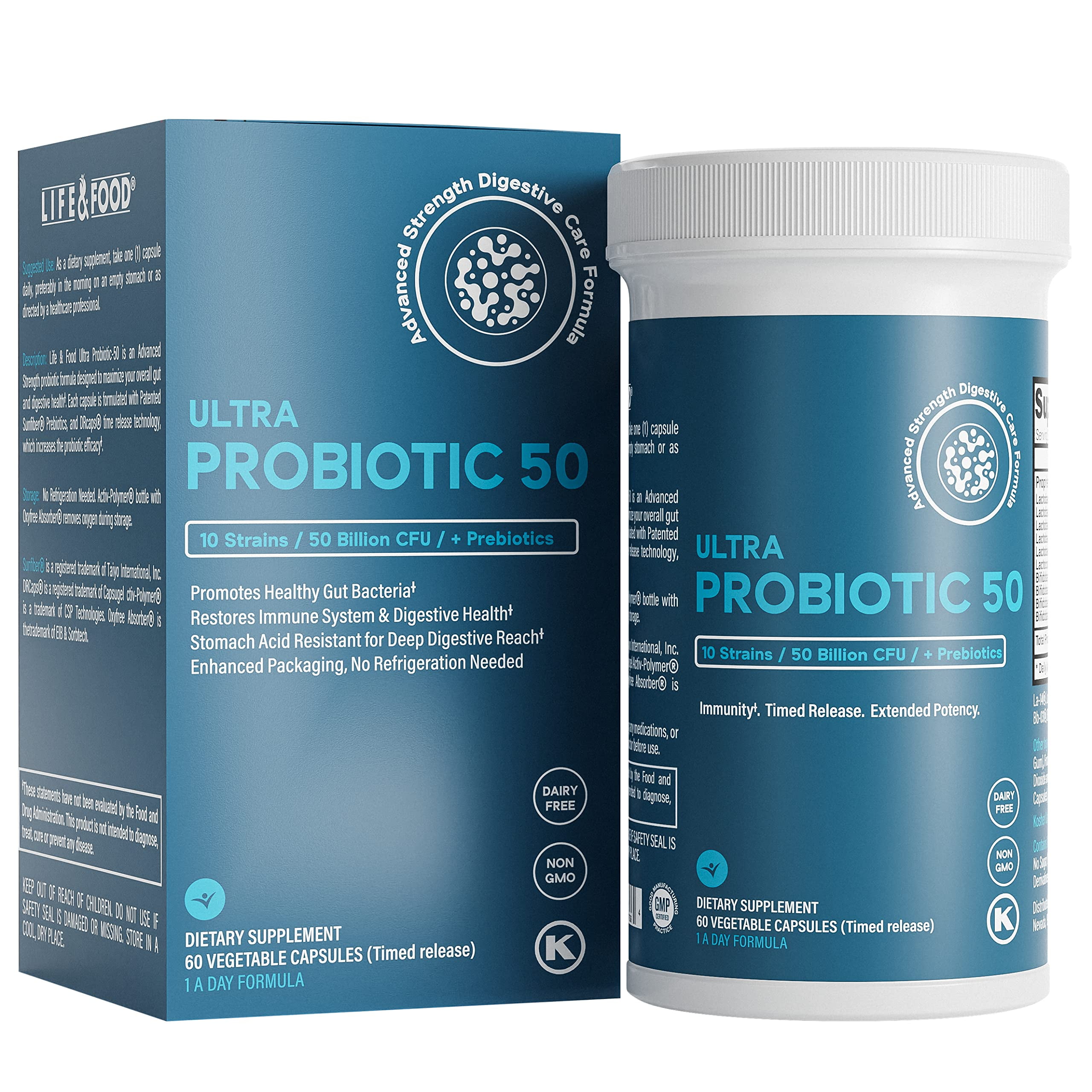 Life & Food Ultra Probiotic 50 Billion CFU w/ Sunfiber Prebiotics