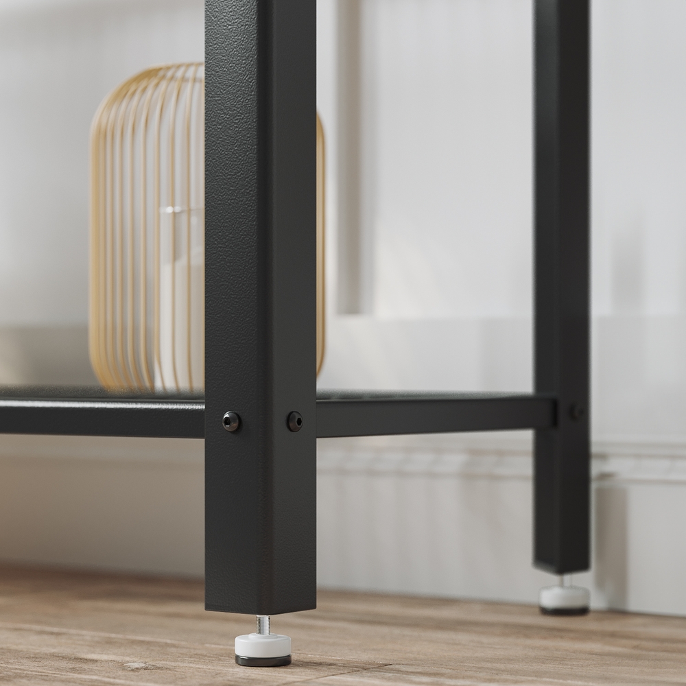 LEDREM 40-Inch Industrial Console Table, 3-Tier Entryway Table with 2 Mesh Shelves, Narrow Sofa Table for Hallway, Greige & Black