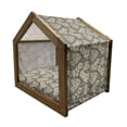 thumbnail image 2 of Camo Pet House, Aloha Hawaiian Tropical Jungle Forest Hibiscus Flowers Leaves Nature, Outdoor & Indoor Portable Dog Kennel with Pillow and Cover, 5 Sizes, Dark Brown Pale Pink, by Ambesonne, 2 of 5